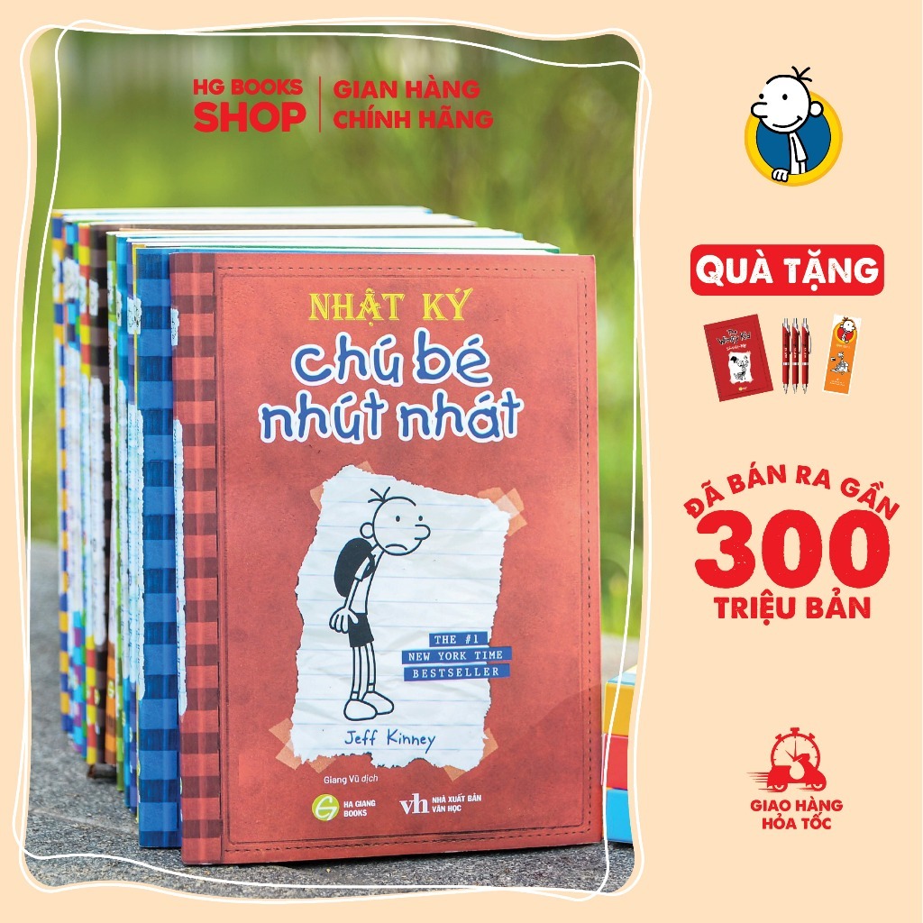 Sách thiếu nhi: Nhật Ký Chú Bé Nhút Nhát - Diary Of A Wimpy Kid. Trọn bộ 18 tập bản Tiếng Việt. Đã Bán 300 Triệu Bản