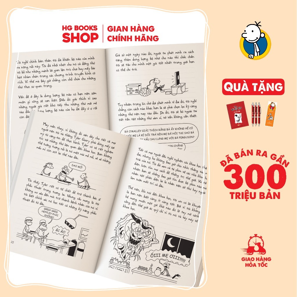 Sách thiếu nhi: Nhật Ký Chú Bé Nhút Nhát - Diary Of A Wimpy Kid. Trọn bộ 18 tập bản Tiếng Việt. Đã Bán 300 Triệu Bản