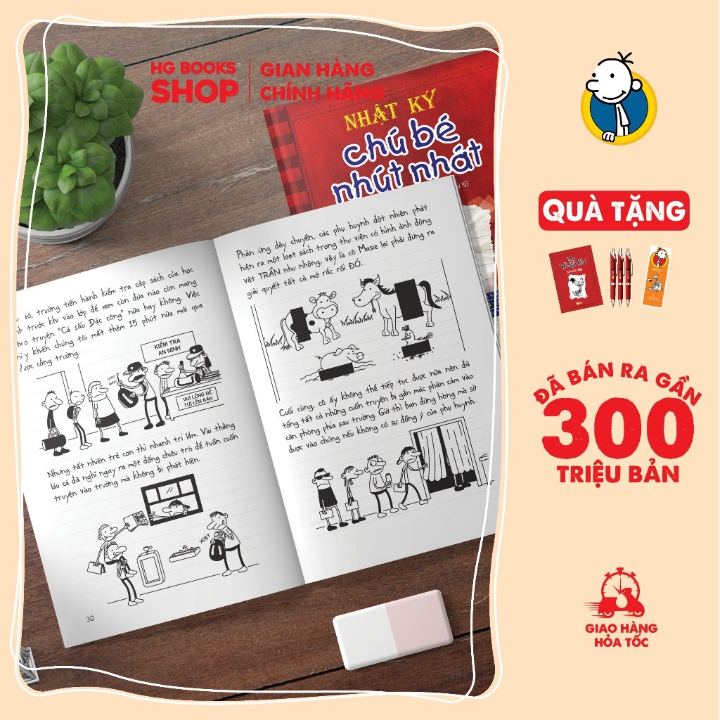 Sách thiếu nhi: Nhật Ký Chú Bé Nhút Nhát - Diary Of A Wimpy Kid. Trọn bộ 18 tập bản Tiếng Việt. Đã Bán 300 Triệu Bản