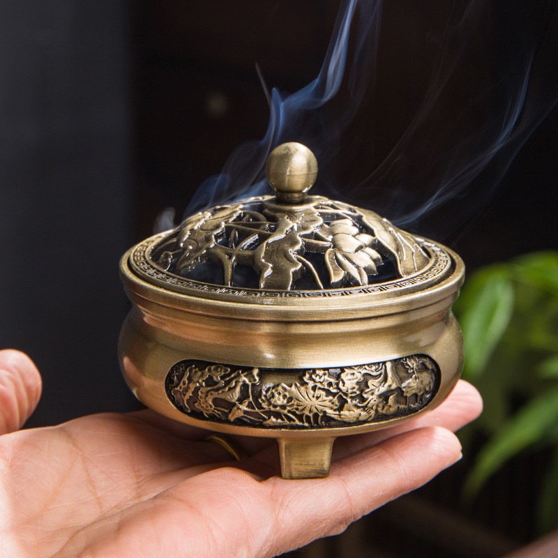Lư Xông Trầm Hương - Đỉnh Đốt Nhang - Đồ Thờ Cúng Lư Hợp Kim Đồng - Lư Đồng Hình Bông Sen