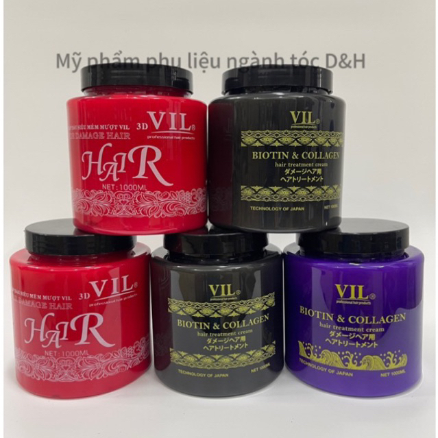 Dầu hấp - xả collagen và biotin vil siêu mềm mượt 3D hũ 1000ml có ba màu ( màu đỏ ,màu tím ,màu xám )