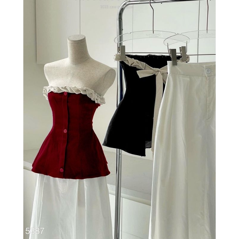 Set áo nhung+ chân váy xoè 2 màu đen- đỏ