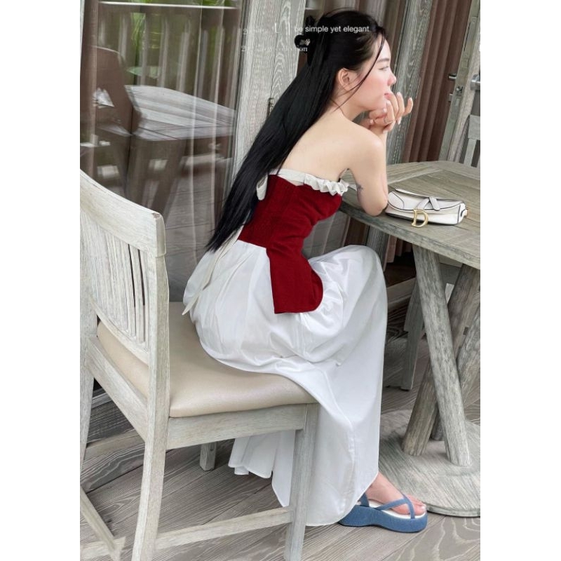 Set áo nhung+ chân váy xoè 2 màu đen- đỏ