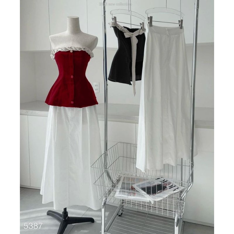 Set áo nhung+ chân váy xoè 2 màu đen- đỏ