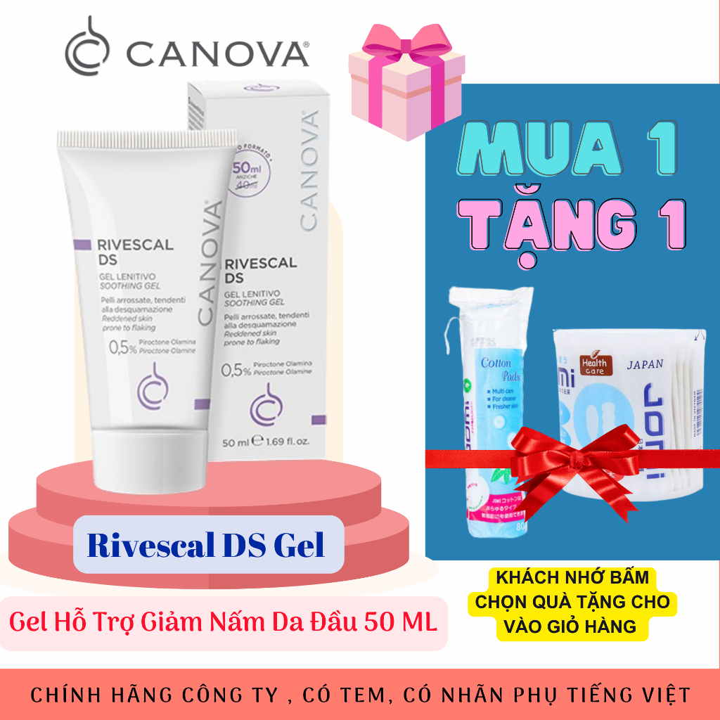 (TEM CTY) CANOVA Rivescal DS Gel 50mL Gel Hỗ Trợ Giảm Nấm làm dịu da đầu, ngăn ngừa tiết bã nhờn