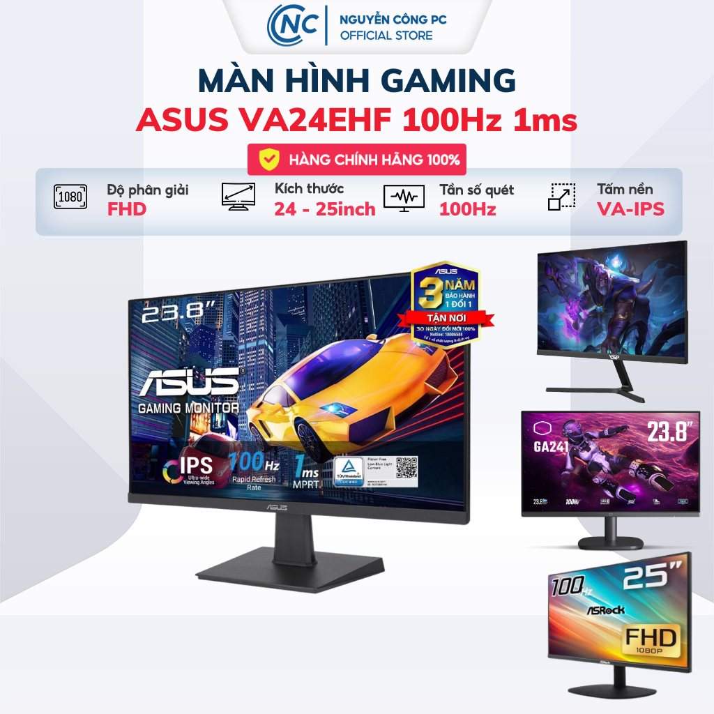 Màn hình ASUS VA24EHF kích thước 24 inch IPS, độ phân giải FHD, tần số 100Hz - Hàng chính hãng BH 36 tháng