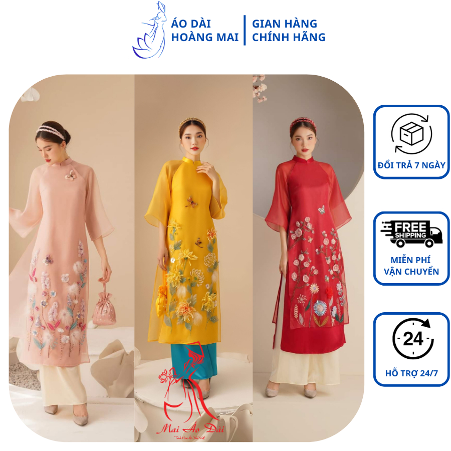 Áo dài cách tân nữ Mộc Trà các màu, áo dài nữ cách tân, 4 tà tơ ánh lót lụa đính kết thủ công cao cấp Áo dài Hoàng Mai