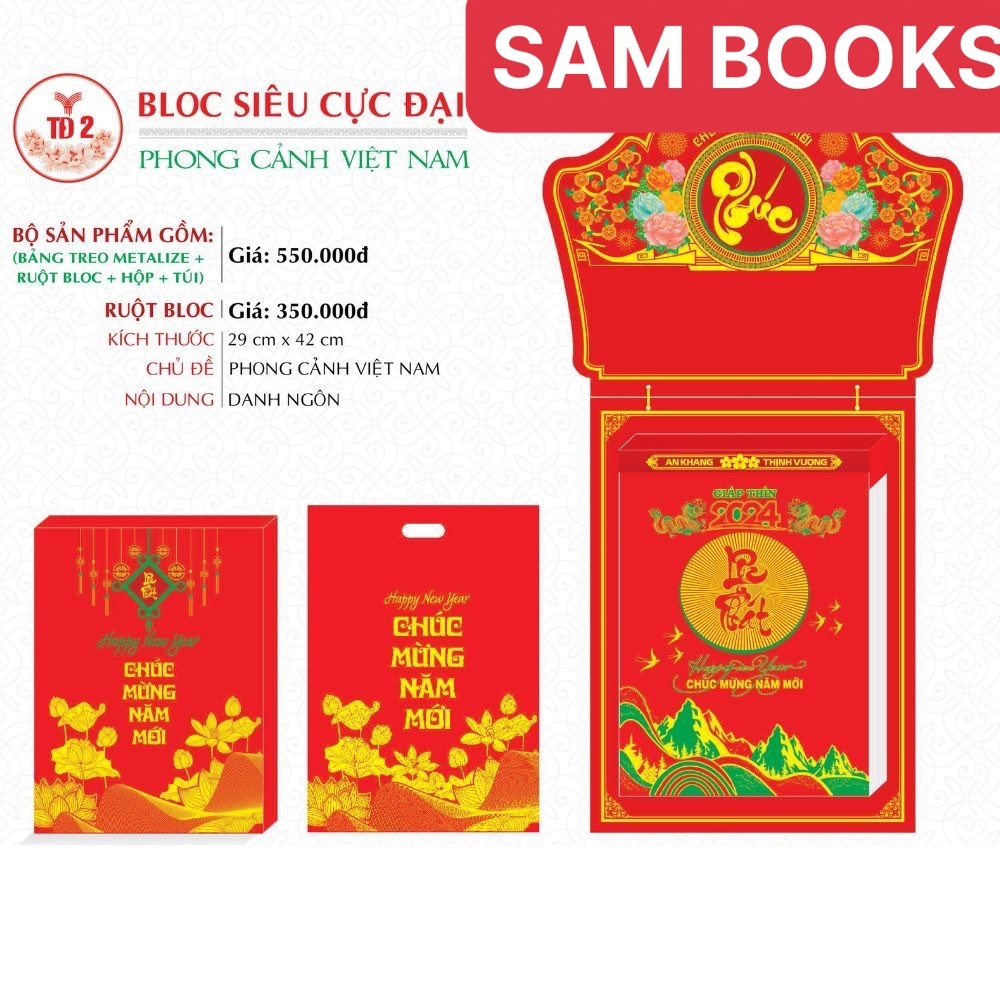 Lịch bloc siêu cực đại 2024 kích thước 29x 42cm  mới nhất đẹp nhất tặng kèm lì xì