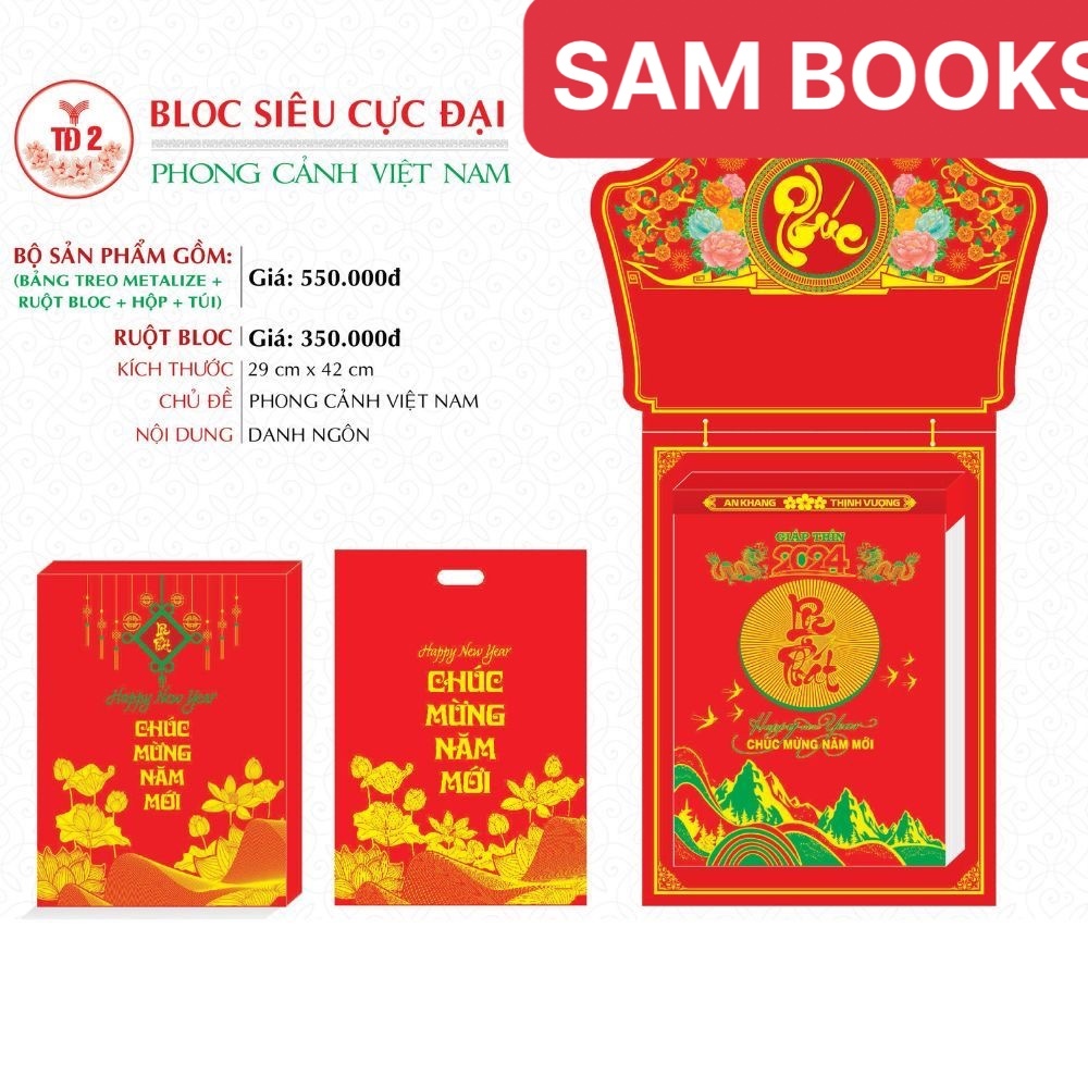 Lịch bloc siêu cực đại 2024 kích thước 29x 42cm  mới nhất đẹp nhất tặng kèm lì xì