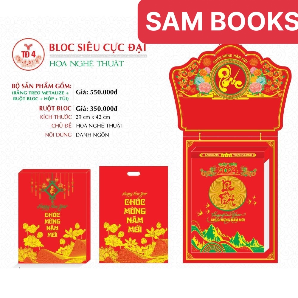 Lịch bloc siêu cực đại 2024 kích thước 29x 42cm  mới nhất đẹp nhất tặng kèm lì xì