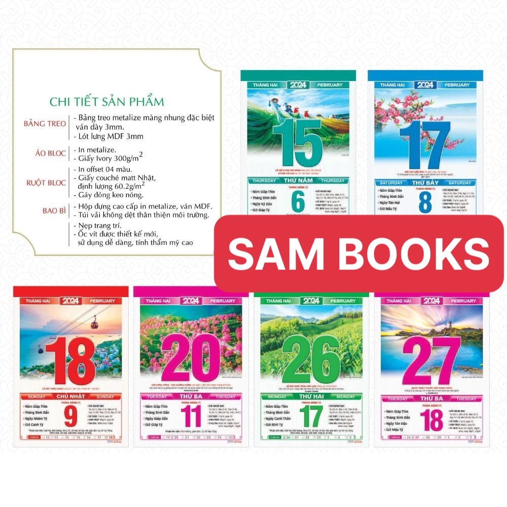 Lịch bloc siêu cực đại 2024 kích thước 29x 42cm  mới nhất đẹp nhất tặng kèm lì xì
