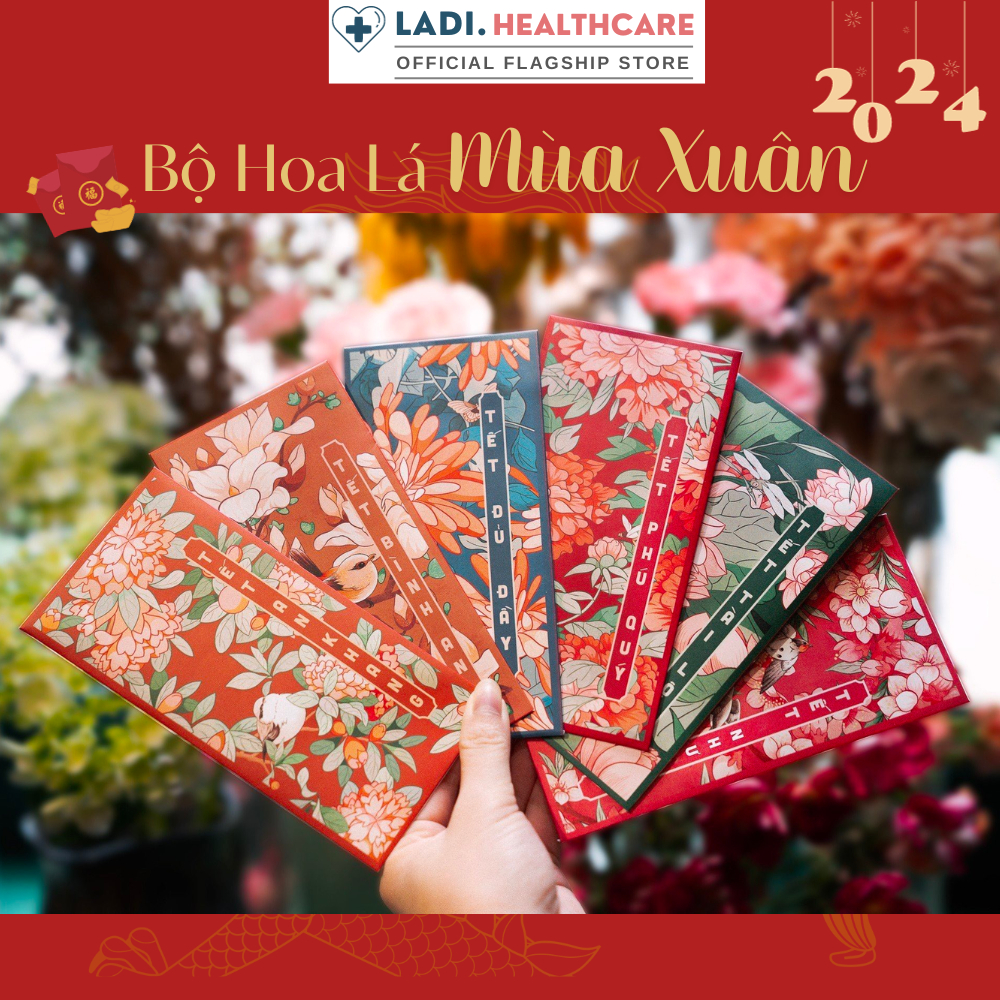 Bao lì xì tết 2024  lì xì hoa lá 2024 tết Quý Mão giấy C150 cán màn cao cấp