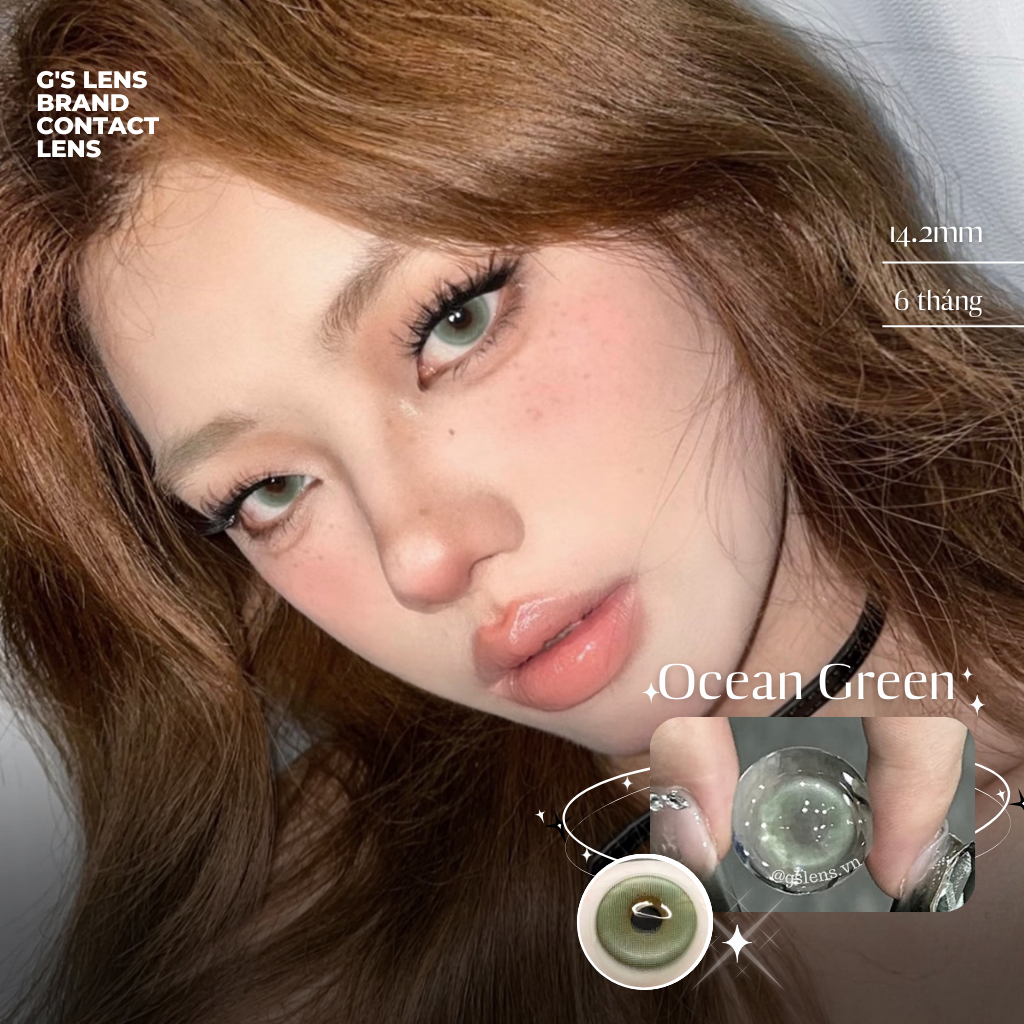 Lens Mắt Kính Áp Tròng Xanh Lá Siêu Tây Ocean Green Giãn Ít S 14.2mm Có 0