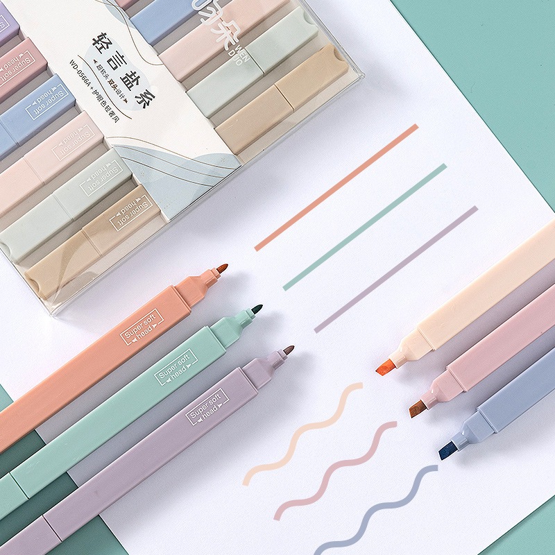 Set 6 Bút nhớ dòng dấu dòng dạ quang highlight thân vuông màu Pastel CY-505