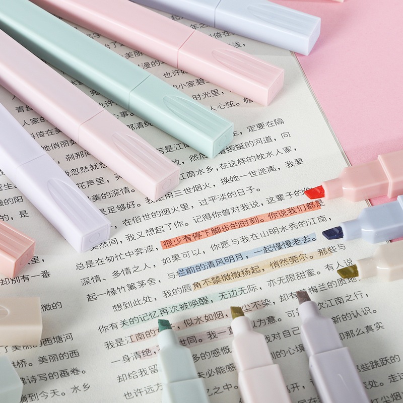 Set 6 Bút nhớ dòng dấu dòng dạ quang highlight thân vuông màu Pastel CY-505