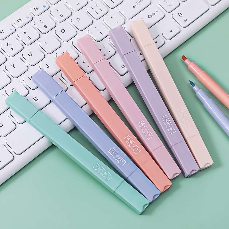 Set 6 Bút nhớ dòng dấu dòng dạ quang highlight thân vuông màu Pastel CY-505