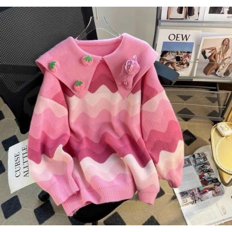 Áo Len Gấu Dâu hàng Quảng Châu cao cấp cho nữ người lớn