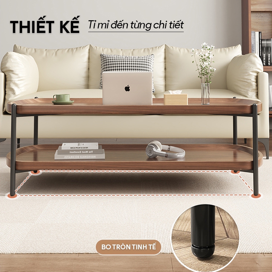 Bàn Gỗ 2 Tầng Decor Phòng Khách Vintage Gỗ Thật Bo góc Sang Chảnh