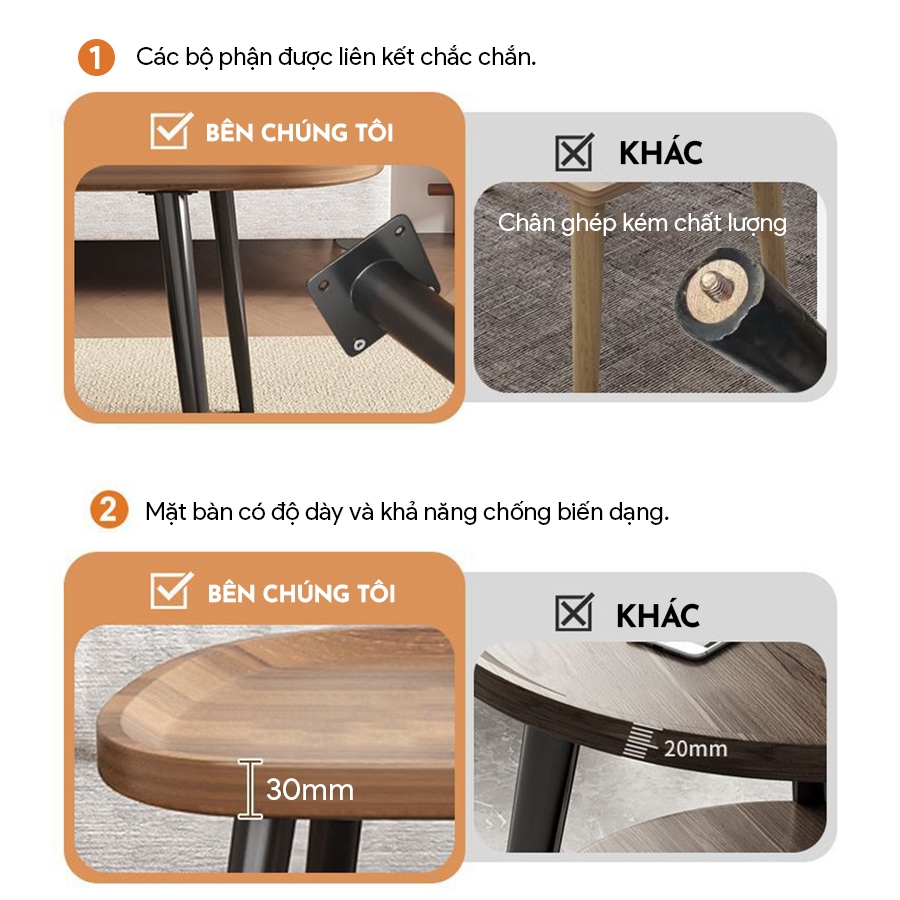 Bàn Gỗ 2 Tầng Decor Phòng Khách Vintage Gỗ Thật Bo góc Sang Chảnh