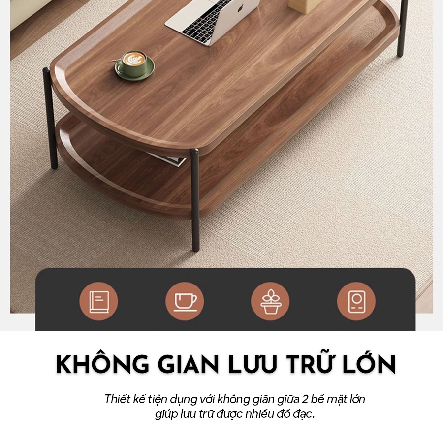 Bàn Gỗ 2 Tầng Decor Phòng Khách Vintage Gỗ Thật Bo góc Sang Chảnh