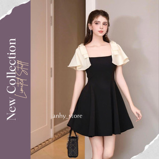 Váy đen chụp kỷ yếu sang chảnh, váy đen trễ vai chụp kỷ yếu đep, Đầm đen dự tiệc trễ vai tay phối lưới sang