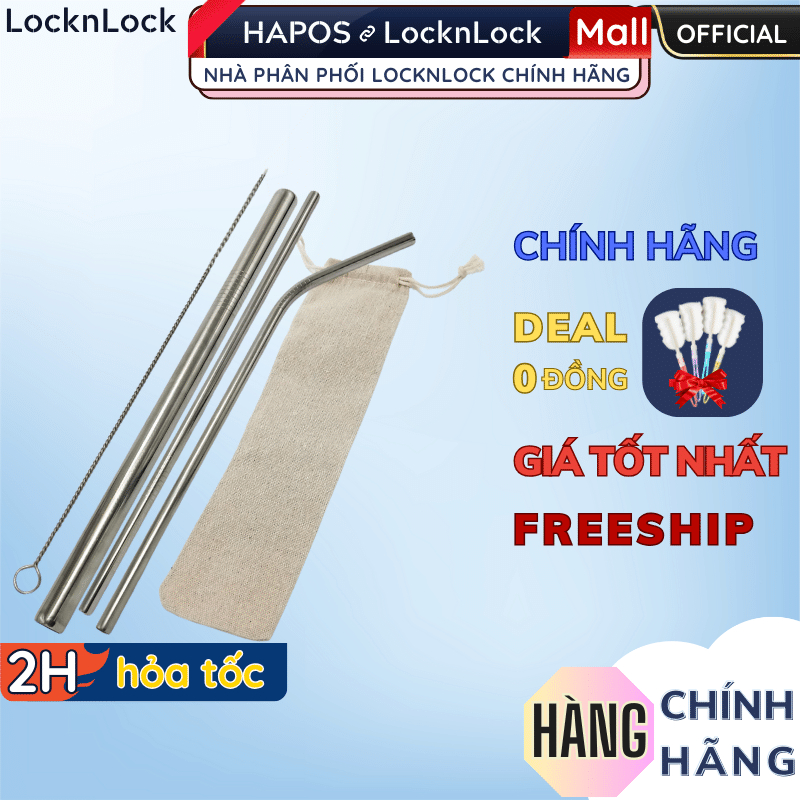 Ống hút inox 304 thép không gỉ, cong, thẳng, cọ rửa, túi vải - Hapos