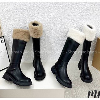 Bốt boot đùi lửng cổ lông thỏ mũi tròn đế răng cưa khoá sau fullbox hàng quảng châu cao cấp