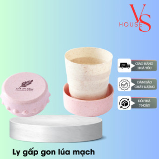 Ly gấp gọn lúa mạch du lịch có nắp 130ml - Ly cốc uống nước lúa mạch gấp gọn xếp gọn tiện dụng VSHOUSE