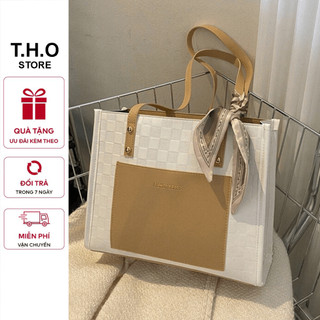 Túi xách nữ, túi công sở trám ô kèm khăn lụa size 30 K170
