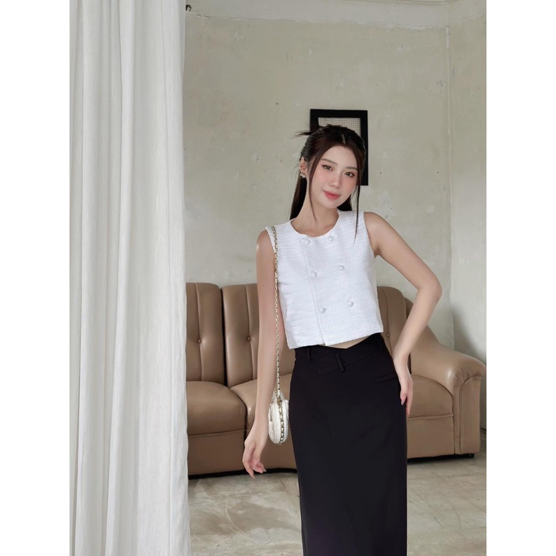 Ceci Cela - Áo Ghile tweed trẻ trung Plain