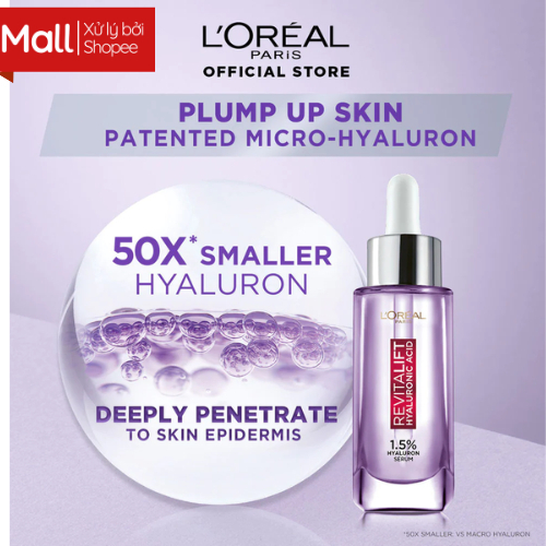 Serum L'Oreal Hyaluronic Acid Cấp Ẩm Sáng Da 30ml Revitalift Hyaluronic Acid 1.5% Hyaluron Serum