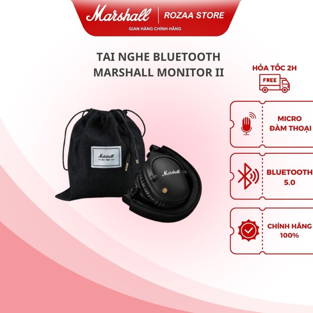 Tai nghe Marshall Monitor II ANC Đàm thoại - 30 hours battery life - Bảo hành 12 tháng, 1 đổi 1