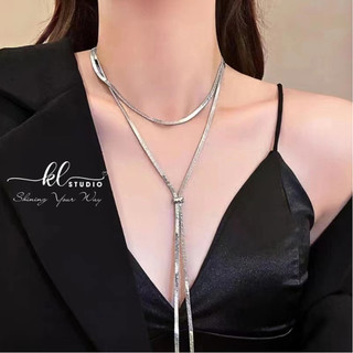Dây Chuyền, Vòng Cổ Titan Dây Trơn Dẹt Kiểu Xương Rắn Tự Điều Chỉnh - N44