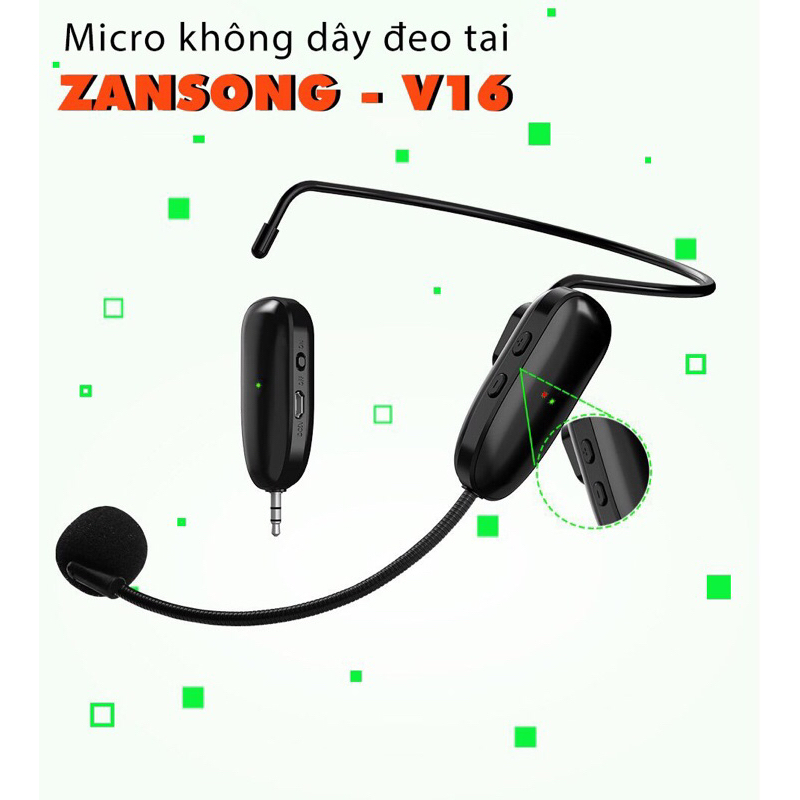 Micro trợ giảng không dây Zansong V16 kèm đầu thu gắn loa kéo, amply