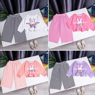 Set bộ tay dài quần suôn kẻ thỏ cho bé gái