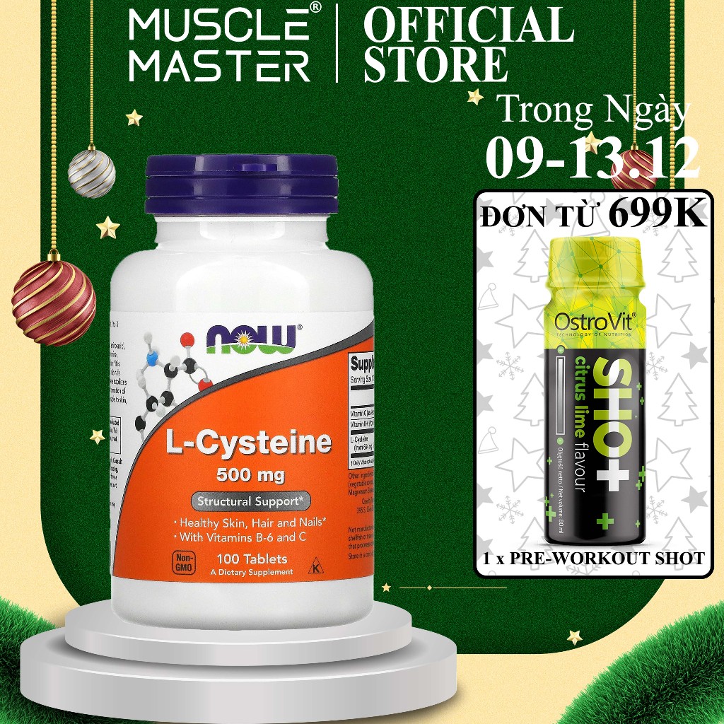 Thực Phẩm Bổ Sung Giảm Mụn, Trắng Da Now L-Cysteine 500mg 100 viên