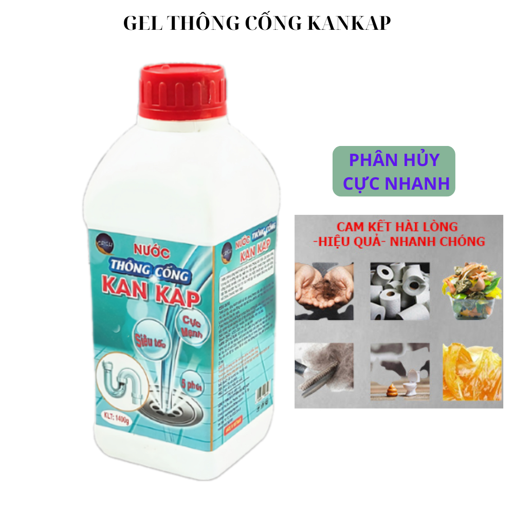 Gel thông tắc cống KanKap 1400g cực mạnh, nước thông cống siêu mạnh gấp 10 lần bột thông tắc cống hiệu quả tức thì