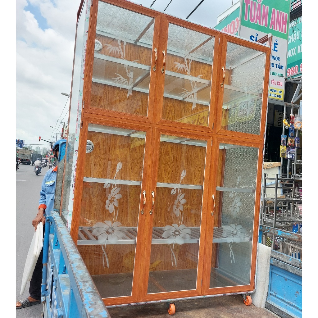 Tủ chén nhôm, tủ nhôm kính, tủ đựng chén bát size lớn TCND1217