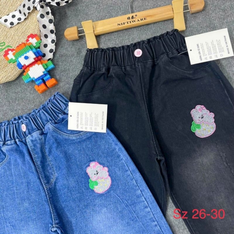 Q01 Quần dài bé gái, quần jeans bé gái, quần bò mềm cho bé gái ,quần baggy cho bé,quần học sinh cấp bé 30kg