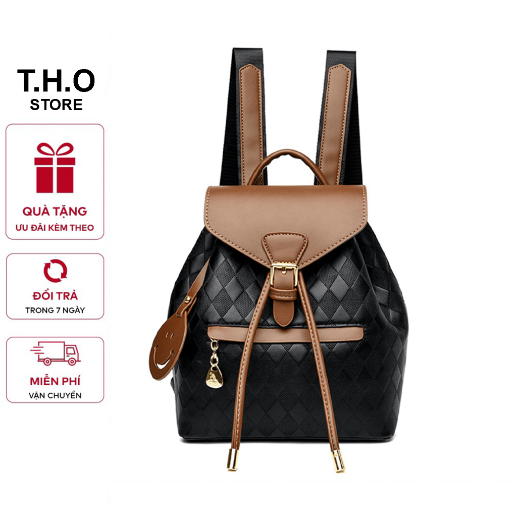 Ba lô đi học, balo đi chơi dập vân ô trám tag mặt cười K188