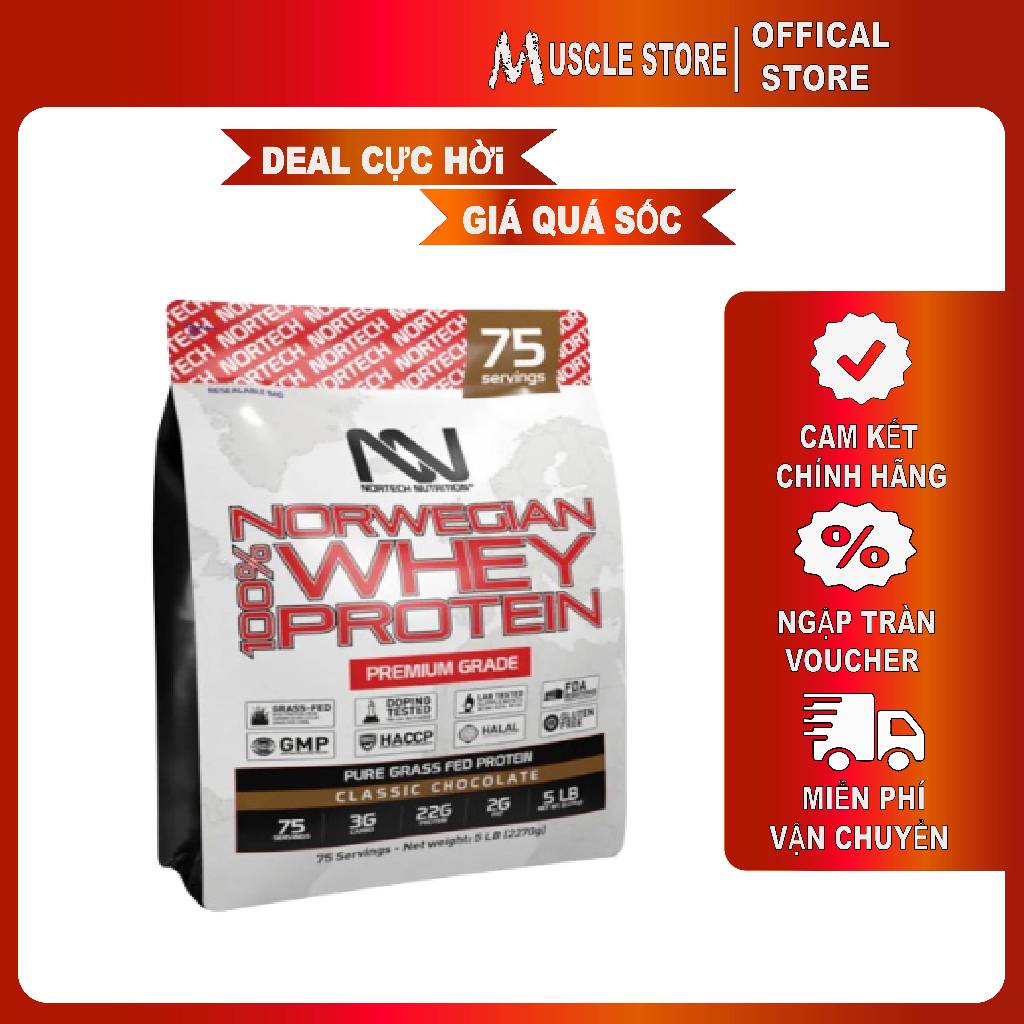 Whey Protein Norwegian - Nortech (2.2kg 5 LBS) - Sữa Tăng Cơ, bổ sung 22g Whey Protein, Hỗ Trợ Tăng Cơ, Giảm Mỡ.