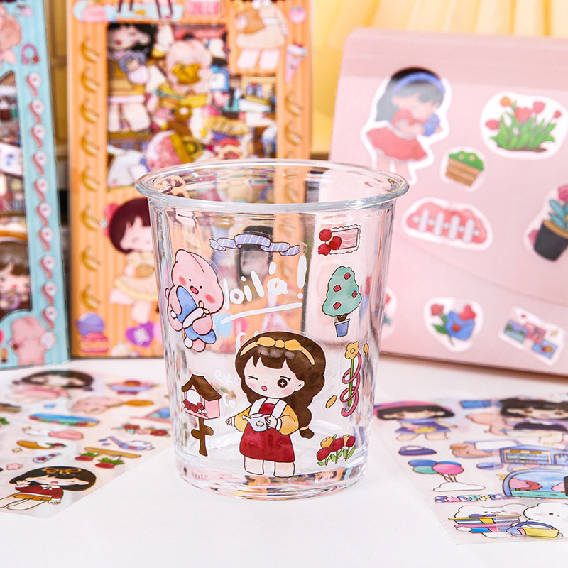 Sticker bé gái 4 tấm bóng kính có khung bìa giấy