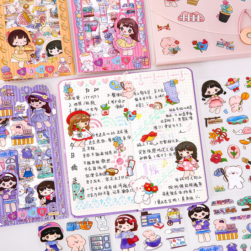 Sticker bé gái 4 tấm bóng kính có khung bìa giấy