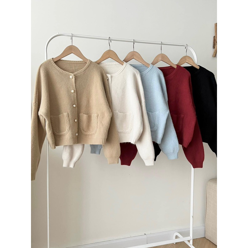 Áo len đỏ cardigan cúc ngọc Giáng sinh siêu hot