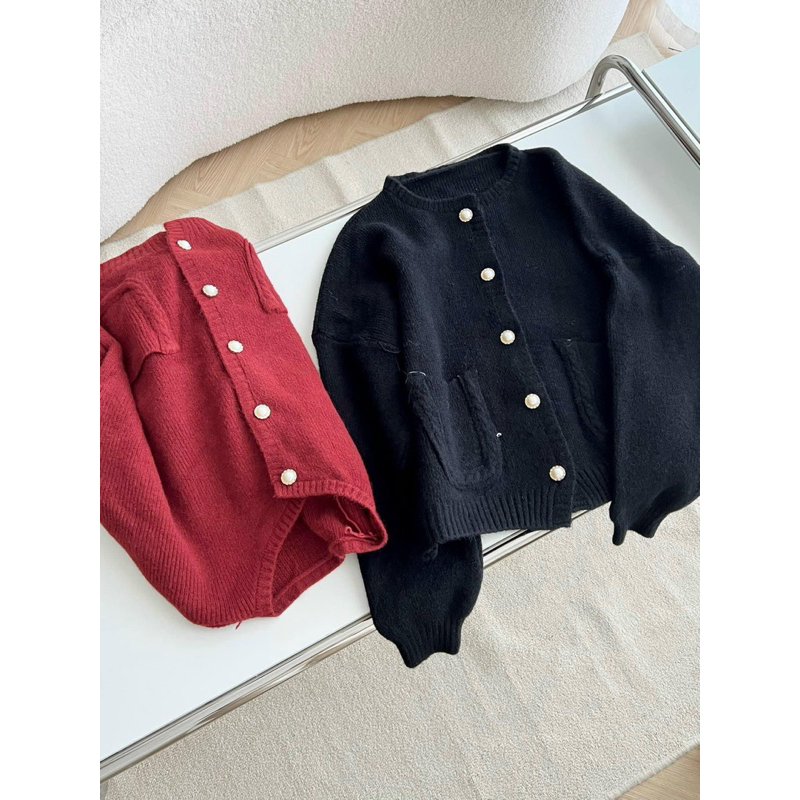 Áo len đỏ cardigan cúc ngọc Giáng sinh siêu hot