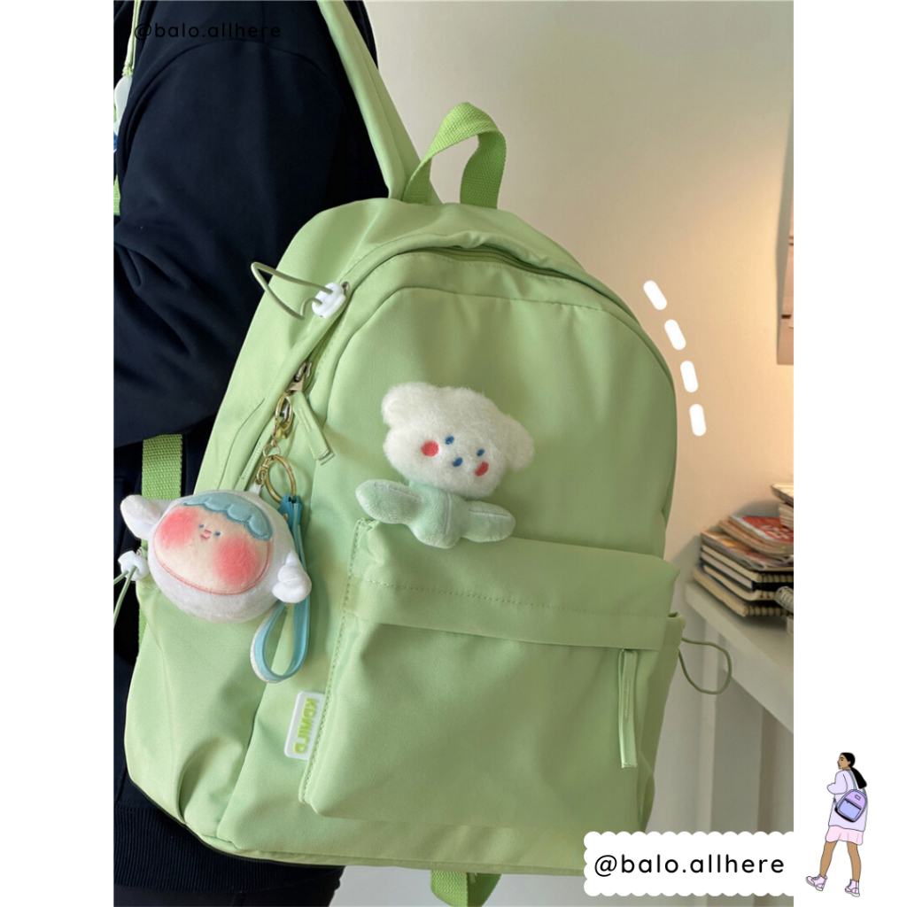 Balo Đi Học Cặp Sách Nam Nữ Basic Kèm Ghim Bông