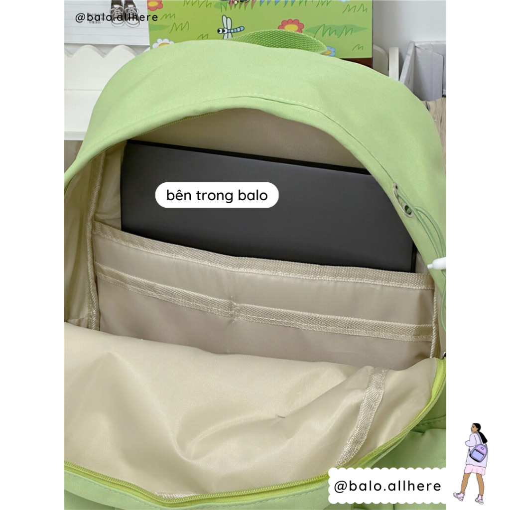 Balo Đi Học Cặp Sách Nam Nữ Basic Kèm Ghim Bông