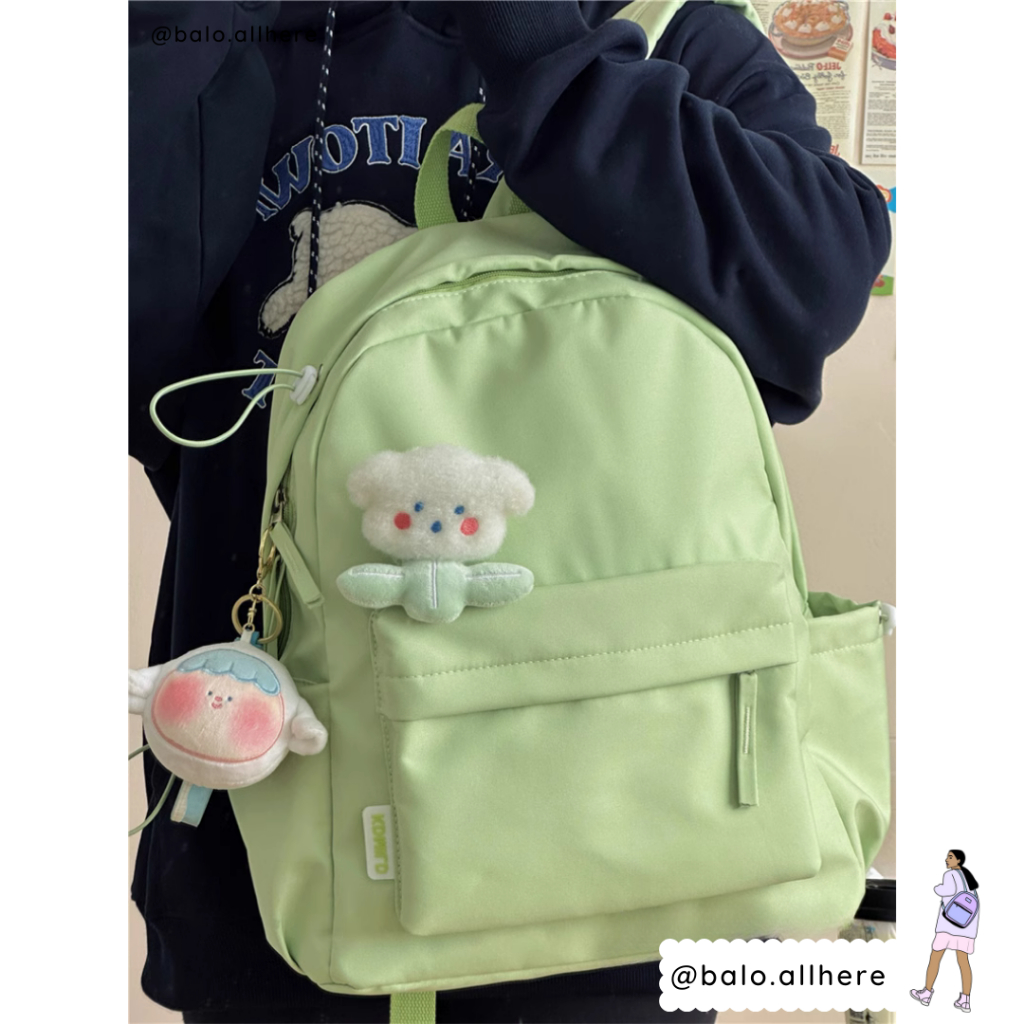 Balo Đi Học Cặp Sách Nam Nữ Basic Kèm Ghim Bông