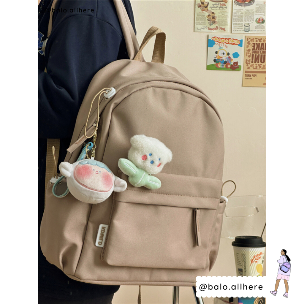 Balo Đi Học Cặp Sách Nam Nữ Basic Kèm Ghim Bông