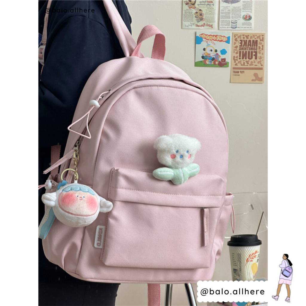 Balo Đi Học Cặp Sách Nam Nữ Basic Kèm Ghim Bông